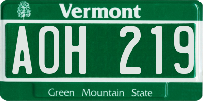 VT license plate AOH219