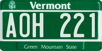 VT license plate AOH221