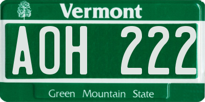 VT license plate AOH222