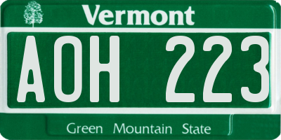 VT license plate AOH223