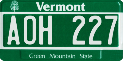 VT license plate AOH227