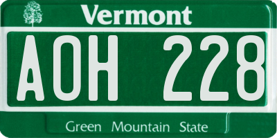 VT license plate AOH228