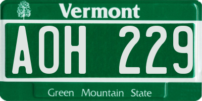 VT license plate AOH229