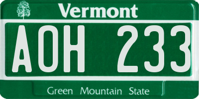 VT license plate AOH233