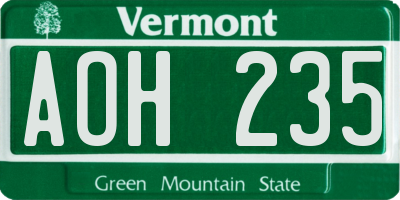 VT license plate AOH235
