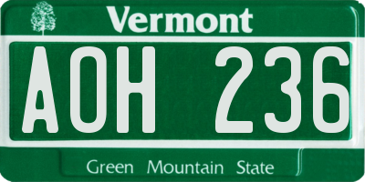 VT license plate AOH236