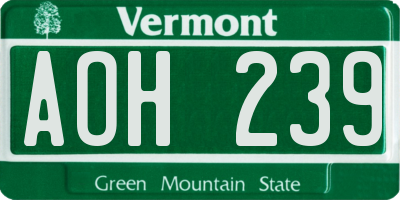 VT license plate AOH239