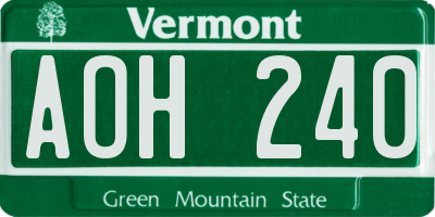 VT license plate AOH240