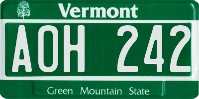 VT license plate AOH242