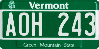 VT license plate AOH243