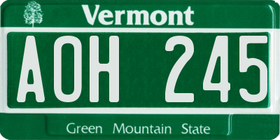 VT license plate AOH245