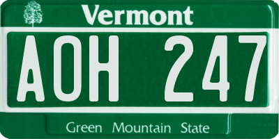 VT license plate AOH247