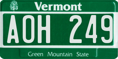 VT license plate AOH249