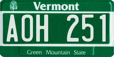 VT license plate AOH251