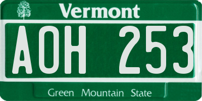 VT license plate AOH253