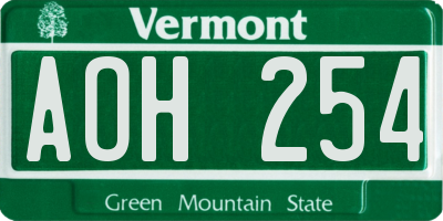 VT license plate AOH254