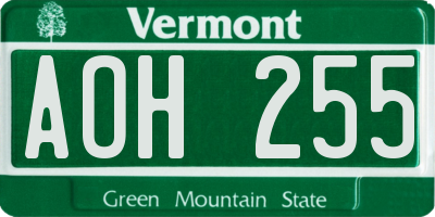 VT license plate AOH255