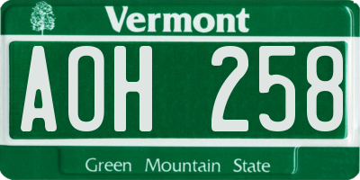 VT license plate AOH258