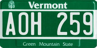 VT license plate AOH259