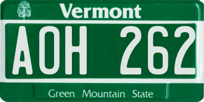 VT license plate AOH262