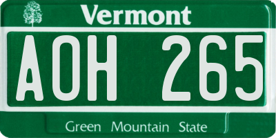 VT license plate AOH265