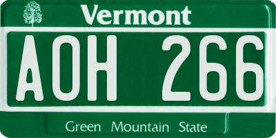 VT license plate AOH266