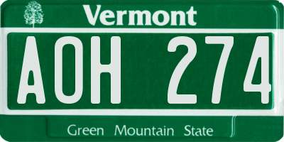 VT license plate AOH274