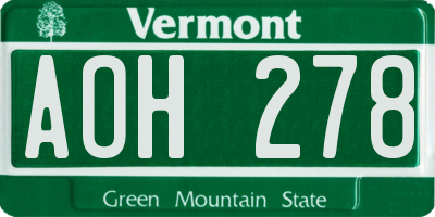 VT license plate AOH278