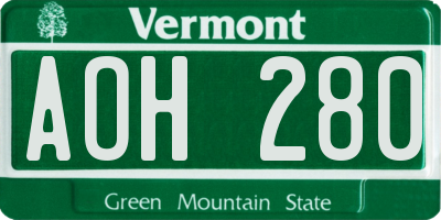 VT license plate AOH280