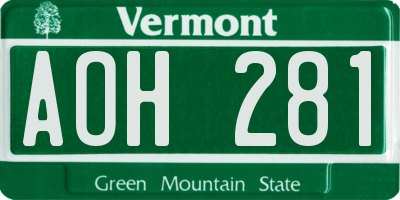 VT license plate AOH281
