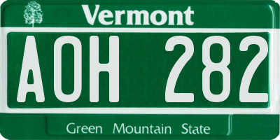 VT license plate AOH282