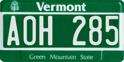 VT license plate AOH285