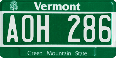 VT license plate AOH286