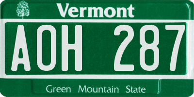 VT license plate AOH287