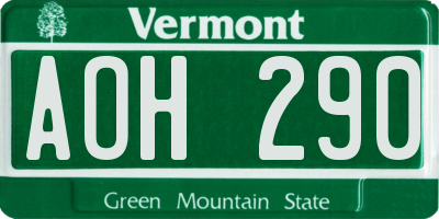 VT license plate AOH290