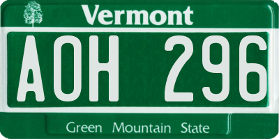 VT license plate AOH296