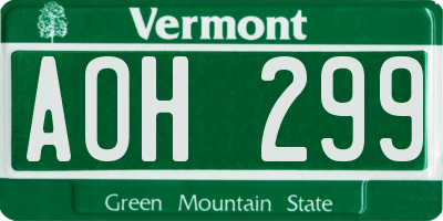 VT license plate AOH299
