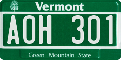 VT license plate AOH301