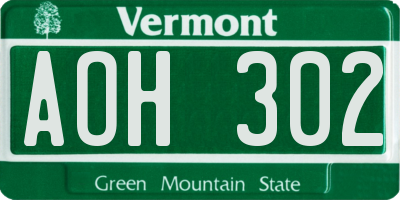 VT license plate AOH302