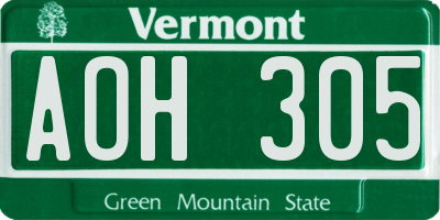 VT license plate AOH305