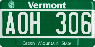 VT license plate AOH306