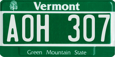 VT license plate AOH307