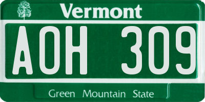 VT license plate AOH309