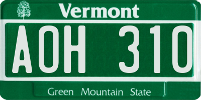 VT license plate AOH310