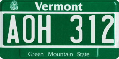 VT license plate AOH312