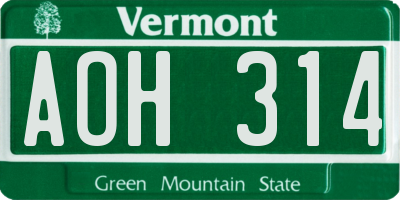 VT license plate AOH314