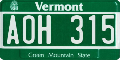 VT license plate AOH315