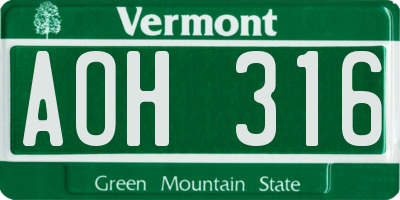 VT license plate AOH316