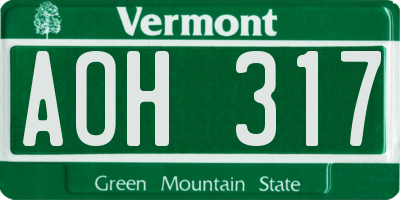 VT license plate AOH317