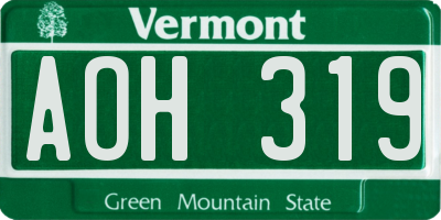 VT license plate AOH319